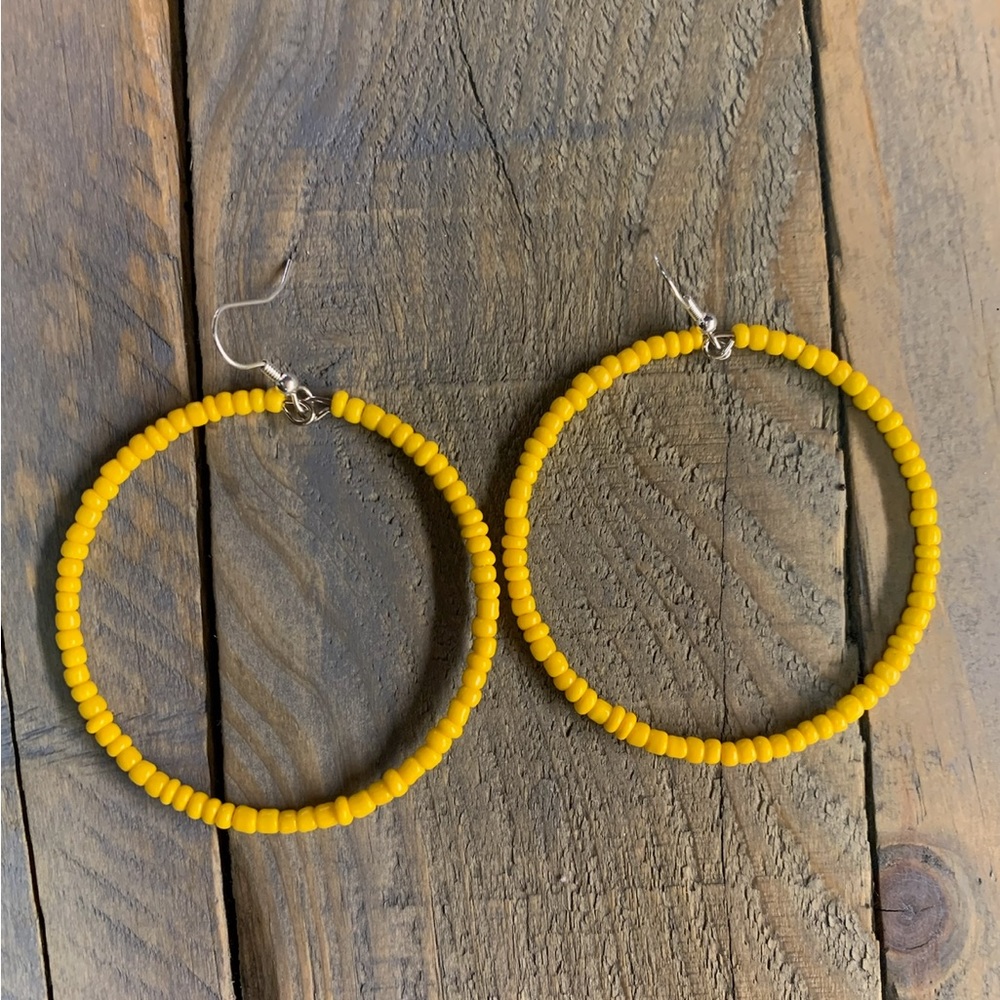 Solid Beaded Hoops: Yellow